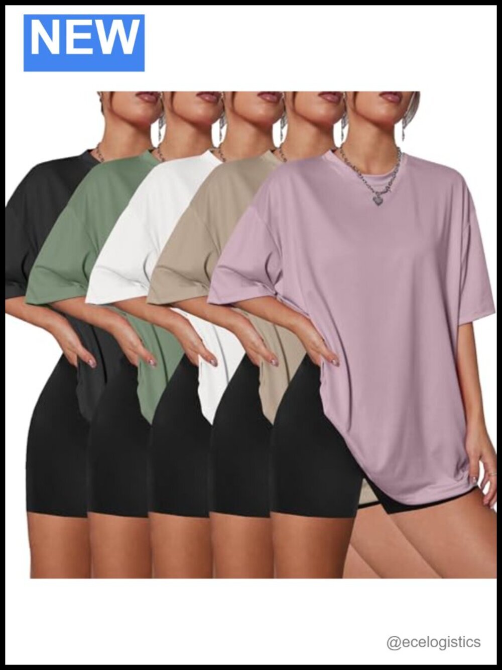 5 Pack Women's Oversized T Shirts Crew Neck Loose Fit Short Sleeve Tees Plus